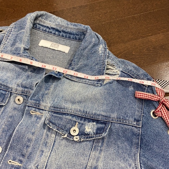 COPY - Zara Blue Oversized Denim Jacket with Gingham Ribbon Detail - Picture 13 of 15